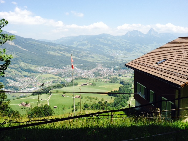 Almost in Goldnau. By this time I was ready for a cold drink at this alpine restaurant (serviced by its own cable car to get supplies up- no roads here)!