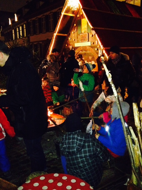 Kids bonfire at the Munsterplatz section of the Basel Weihnachtsmarkt